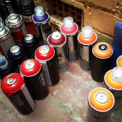 Kaff-eine, kaff eine street artist the paints are ready to go. Melbourne Food Depot 2012