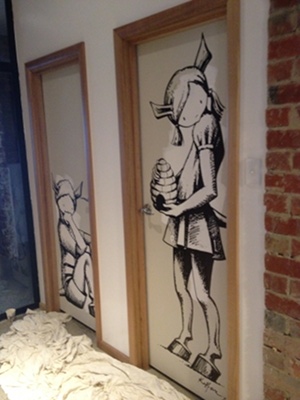Kaff-eine ink and acrylic on toilet doors at Melbourne Food Depot 2012