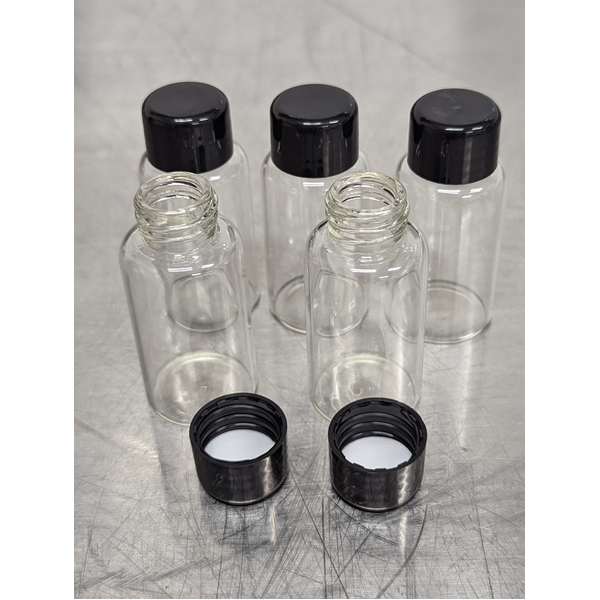 Glass Vial With Black Wadded Cap 27x57MM x 5 Units